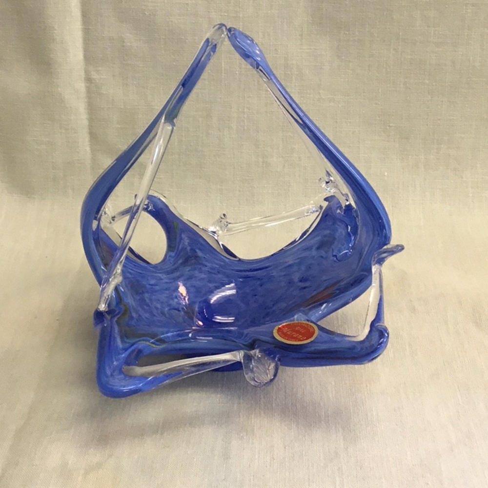 Vintage Murano Art Glass Handled Basket New
